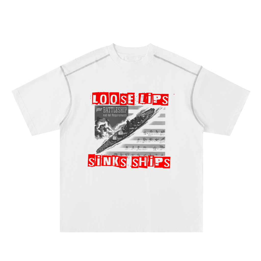 Oversized Contrast-Stitched White Tee