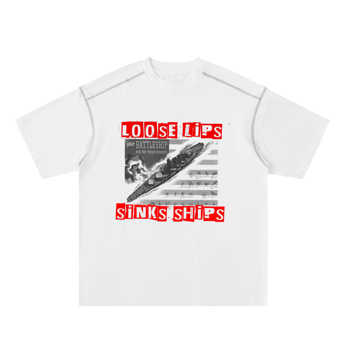 Oversized Contrast-Stitched White Tee